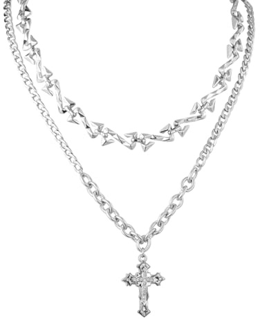 Eigso Gothic Twist Kette Halsketten für Männer Frauen Religiöses Christliches Kreuz Kruzifix Anhänger Y Halskette für Mann Frau