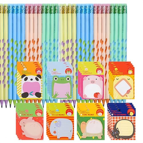 OUIPPMA 60 Pezzi gadget festa compleanno bambini 30 matite e 30 pezzi blocchetti memo adesivi,regalini fine festa compleanno Bambini