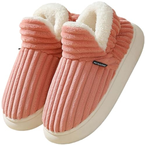 Donpapa Hausschuhe Damen Herren Winter Warme Plüsch Corduroy Geschlossen Pantoffeln Memory-Schaum Antirutsch Slippers Indoor Outdoor Rosa 270