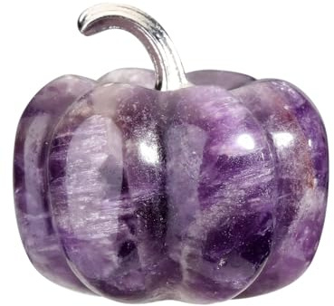 JSDDE Amethyst Crystal Pumpkin Figurine, Hand Carved Gemstone Pumpkin Statue Art Collectible Ornaments, 1.2” Crystals Pumpkins for Men Women Thanksgiving Gift