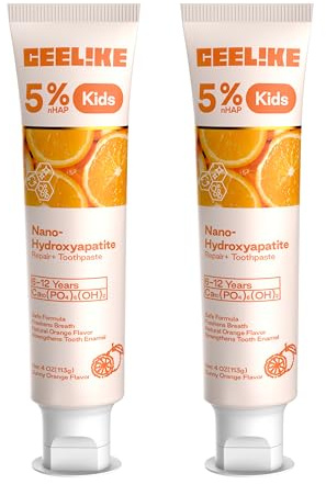 Pasta de Dientes Infantil 5% Hidroxiapatita – Refuerza y Regenera Esmalte Dental, Sabor a Naranja y Alivia la Sensibilidad Dental – Pasta Dental para Niños - 2 x 113g