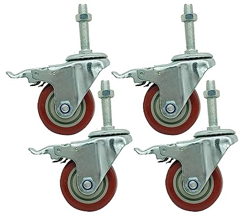 Kraftiga 100 mm låsande svänghjul med gängad stång M16-4-pack PU-möbelhjul for industriellt bruk(M16*60)