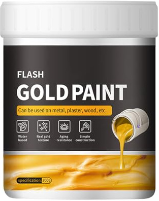 Liquid Gold Paint - Solución dorada de secado rápido de 300 g para uso artístico, construcción de fórmula de 300 g, acabado de color brillante con revestimiento suave para manualidades, maderas, yesos