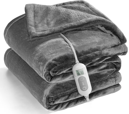 Mlivrom Heated Throw Blanket with 1-9 hrs Timer Auto-Off & 8 Heating Levels，Flannel Electric Blanket Throw ETL Certification，Machine Washable Full Body Warming Blankets
