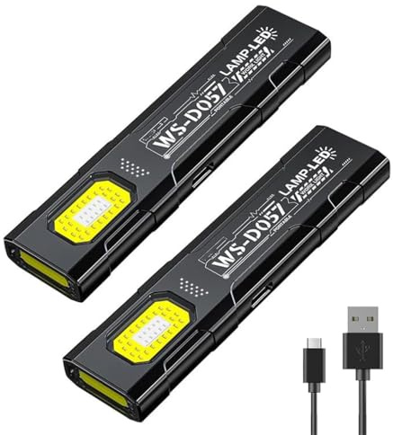 LUCKKY 2 Stück Pocket-Sized Multi-Mode Led Flashlight, LED Taschenlampe Aufladbar, COB-Arbeitsleuchte, Ultraflache Mini EDC-Taschenlampe mit Magnetfuß und Clip für Camping, Wandern