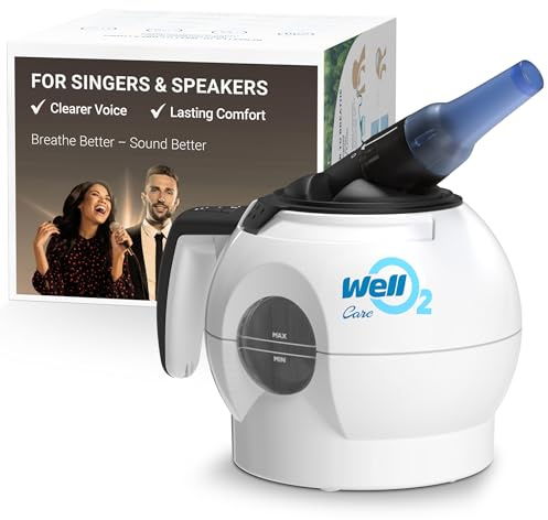 WellO2 Breathing Trainer, Voice Training and Vocal Steamer for Singers, Actors, and Professionals with Warm Steam Intake, Portable
