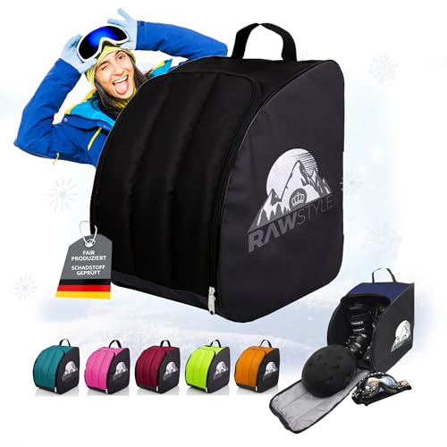 BambiniWelt by Rafael K. Skischuhtasche 40x42x30cm - Skischuhaufbewahrung für Skischuhe, wasserdichter Skischuh-Rucksack mit Reißverschluss, Tragegriff & Schultergurte -, Helm & Handschuhe