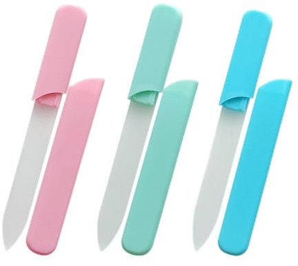 KRFWGUU 3 Piezas Limas Para Uñas De Cristal Profesional Con Estuche Doble Cara Superficie De Cristal Herramienta De Manicura Para Mujeres