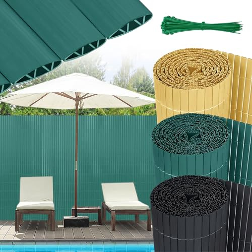 UISEBRT PVC Sichtschutzmatte Sichtschutzzaun 120x500 cm,Doppelte Verstärkung Zaun,Balkon Sichtschutz mit W-Strukturierte Oberfläche, Kabelbindern,Windschutz Grün für Garten Balkon und Terrasse
