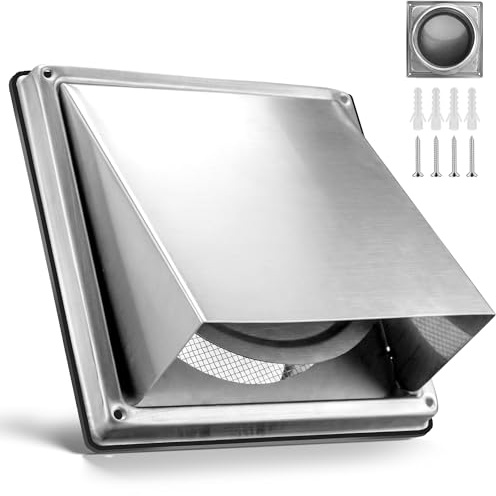 SAIBOO Grille d'aération en Acier Inoxydable, Diamètre 150 mm, Sortie Murale avec Clapet Anti-Retour en Moustiquaire Capot de Sortie D'ai pour Hottes Sèche-linge Ventilations Conduits d'Échappement