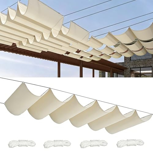 Vela Ombreggiante a Onda Retrattile 2.6x4M Tenda da Sole per Esterno Vele Ombreggianti Impermeabile Telo Parasole con Fune Occhiellato Protezione UV Tenda Vela per Giardino Terrazza Crema