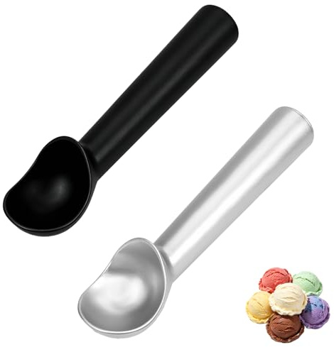 Ice Cream Scoop Aluminium, Non Stick Heavy Duty Ice Cream Scooper, Easy Release Ergonomic One Piece Design, Multi Purpose Food Scoop for Gelato, Cookie Dough & Mashed Potatoes (Black & Silver)