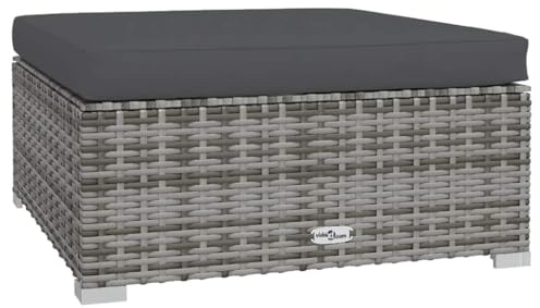 GeenYuu Garten-Fußhocker mit Kissen Grau 70x70x30 cm Poly Rattan wetterfest modularer Outdoor Lounge Hocker für Terrasse und Garten mit komfortabler Polsterung