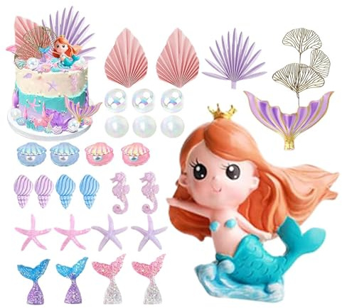 Mermaid Cake Topper | Bubbles Cupcake Ornaments | Birthday Cupcake Mermaid Party Supplies Set - for Kids Girls Students Family Baking Party Favors