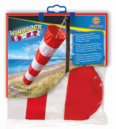 GÜNTHER FLUGSPIELE 1311 Wind Chime Windsock Red White, Approx. 60 x 12 cm, Polyester Windsock, Decoration for Garden, Patio and Balcony, Weatherproof and Fade-Resistant