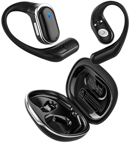TRAUSI Open Ear Headphones, Wireless Bluetooth Earbuds, 80H Playtime Stereo Ear Buds with ENC Noise Cancelling, IPX7 Waterproof Over Ear Earphones with Earhook for Sports/Running/Gym/Workouts Black