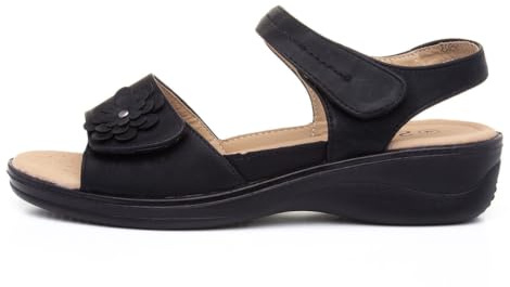 Softlites Womens Black Easy Fasten Flower Sandal