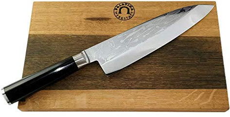 Kai Shun - Set regalo | Pro SHO VG-0003 Coltello Deba 21 cm | + tagliere realizzato a mano in legno di barile, 30 x 18 cm | €275