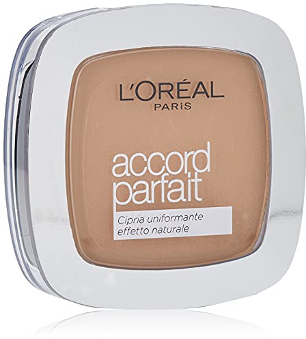 L'Oréal Paris Cipria in Polvere Uniformante Fissante Accord Parfait, Finish Matte e Risultato Naturale, 6.5.D/6.5W Caramel Doré
