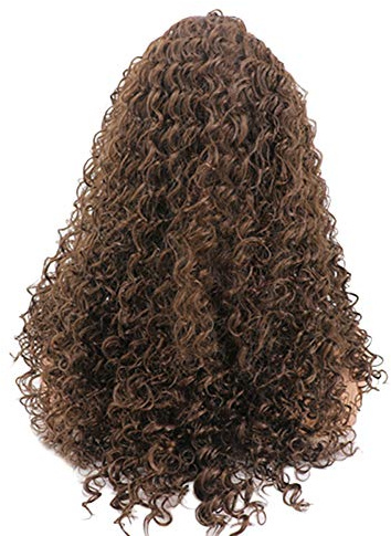 DolceTiger Perruque Femme Synthétique Cheveux Afro Ombre Noir Longue Bouclée (Marron)