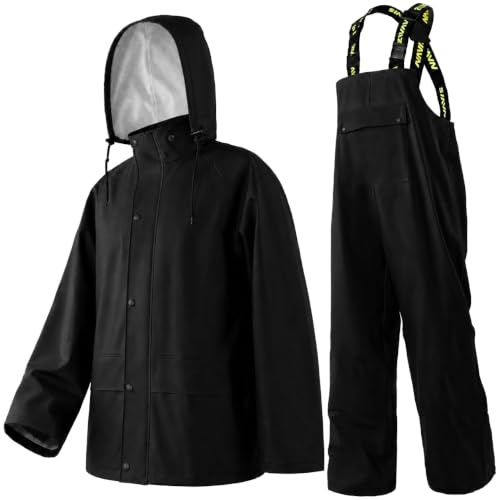 Navis Marine Regenanzug Herren wasserdicht, robust und winddicht für Arbeit | Regenjacke & Regenlatzhose mit Abnehmbarer Kapuze, Robuste PU-Arbeitskleidung für Bau, Industrie, Angeln