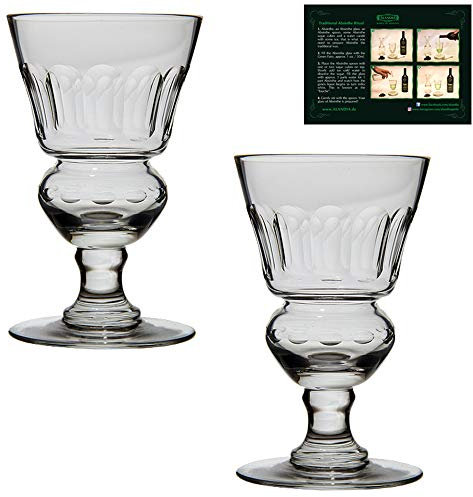 Set di Bicchieri per Assenzio ALANDIA | 2X Bicchieri per Assenzio soffiato in bocca con serbatoio | Incl. istruzioni per il consumo