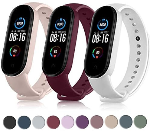 3-Pezzi Cinturino per Xiaomi Mi Band 5 Mi Band 6/6 Nfc,Silicone Morbido Cinturini per Mi Band 5/Mi Band 6 Bracciale,Rosa/Rosso vino/Bianco