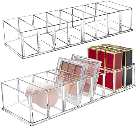 Seitop 2 Stücke Abnehmbarer Kosmetik Organizer 8 Fächern Make-up-Organizer Acryl Aufbewahrungsboxen, Schmuck Ausstellungsboxen transparente Schubladen für Kommode Waschtisch Badezimmer Küche