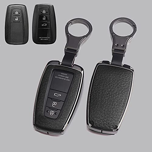 HIBEYO Autoschlüssel Hülle für Toyota Cover Leder Schutzhülle mit Schlüsselanhänger Schlüssel Etui für Toyota Corolla RAV4 CH-R Prius Yaris Schlüsselbund Fernbedienung Schlüsselbox-Schwarz