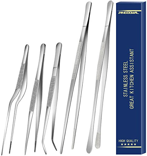 5-teiliges Küchenzangen-Set, feine Pinzette, Edelstahl, Lebensmittel-Pinzetten-Set, professionelle Küche, lange Pinzette zum Kochen, Reparieren, Grillen, vielseitig einsetzbar (30.5 cm und 16 cm)