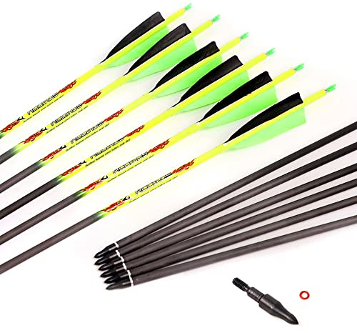 ACCMOS 6 St Spine 600 Pfeil aus Reinem Kohlenstoff ID 6,2 mm Jagdpfeile Schaftlänge 29 Zoll 4 Truthahnfeder Bogenschießen Übungspfeil (Spine 600, 29inch)