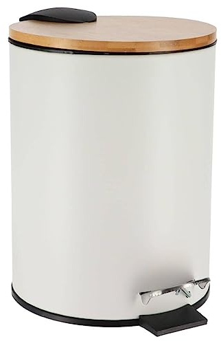 Tendance - Papelera metálica con Freno de caída 2,5l - bambú Blanco
