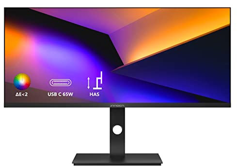INNOCN Ultrawide Monitor 34 Zoll,UWQHD 75Hz IPS Bildschirm,21:9 Format,Freesync,HDR,100% sRGB Farben,(USB-C,USB Hubs,HDMI,DisplayPort) Höhenverstellbar,Schwarz,12 Monate,34C1Q,ynk-456,34 QHD