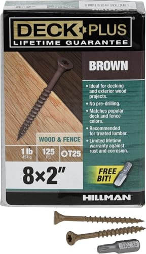 Deck Plus 49004 Viti per legno da esterno, n. 8 x 2, rivestimento epossidico a 4 strati, Torx/Star Drive incluso, filettatura grossa, viti per terrazze, resistenti alla ruggine per esterni, marroni