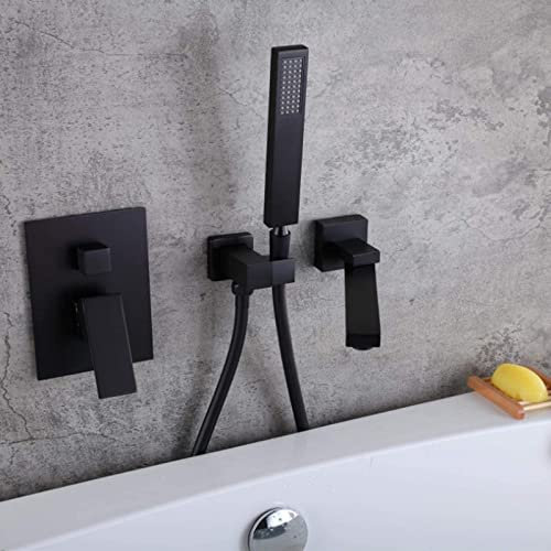 Wandarmatur Badewanne mit Brause Unterputz Duscharmatur Set 360 Drehungen Badewannenarmatur Schwarz Wannenarmatur mit Handbrause