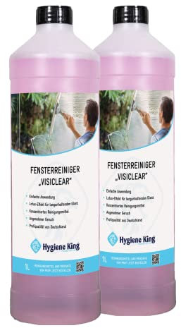 Hygiene King | Glasreiniger mit Lotuseffekt | 2x 1 Liter | Konzentrat zum streifenfreien Reinigen von Glasoberflächen wie Fenster, Spiegel und Fensterrahmen
