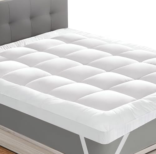 Double Mattress Topper Thick 4 Inches Soft Fluffy Extra Thick Mattress Topper Double Bed 10Cm Thick with Strong Corner Straps For Luxury & Comfort Hypoallergenic Bed Topper Double - 137x190cm