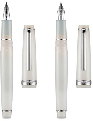 2 Stück Jinhao 82 Harz Füllfederhalter Iridium Extra Fein & Feine Spitze mit Konverter, Durchsichtig Elfenbeinweiß mit Silbernem Clip Schreibstift Set