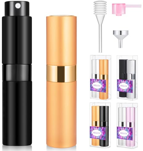 MELLIEX 2 Stück Parfümzerstäuber Nachfüllbar, 8ML Aluminium Parfum Zerstäuber für Unterwegs Portable Mini Parfüm Abfüller (Schwarz & Gold)