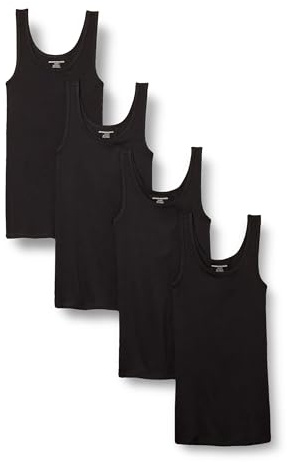 Amazon Essentials Women's Slim-Fit Scoop Neck Tank Tops, Pack of 4, Black, Medium
