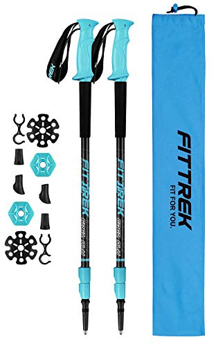 FitTrek Wanderstöcke Trekkingstöcke - Walking Stöcke Teleskop - Nordic Walking Stock Verstellbar Leicht für Damen, Herren und Kinder mit Gummipuffer, Pads und Tasche