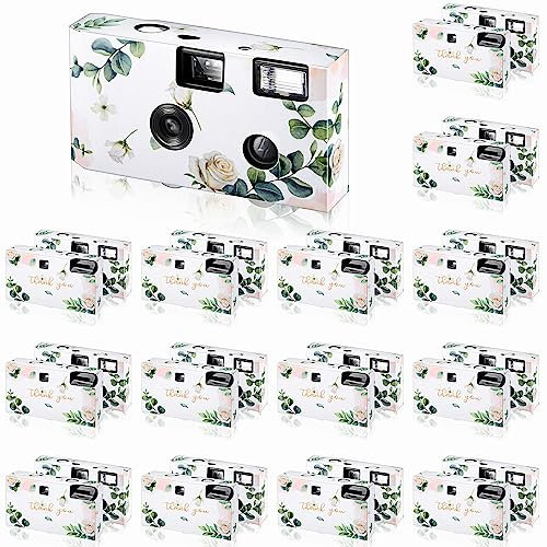 Treela Lot de 15 appareils photo jetables pour mariage, usage unique, flash, 35 mm, pour concert, voyage, anniversaire, camping, fête, cadeau de vacances (feuilles)