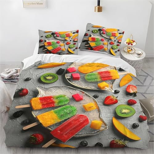 phonxia Bettwäsche 135x200 Buntes EIS Bettbezug 135x200 cm für Kinder mit Reißverschluss Bettwäsche-Sets 135 x 200 2 Kissenbezug 80x80 cm Mikrofaser Atmungsaktiv