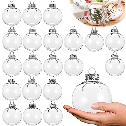 Neioaas Befüllbare Weihnachtskugeln zum Selbermachen, 5,9 cm, transparente Kunststoffkugeln, Ornamente, 20 Stück transparente Kunststoffkugeln für Weihnachten, Halloween, Geburtstag, Hochzeit