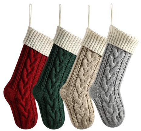 Hixingo Weihnachtsstrumpf Personalisiert, Große 46cm Klassische Gestrickt Bestickte Nikolausstrumpf, Weihnachtssocken zum Aufhängen und Befüllen Kamin Weihnachtsbaum Deko (4 gemischte Farben)