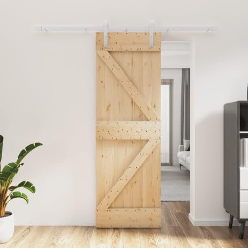 Festnight Schiebetür Komplettset mit Tür Schiebetürbeschlag Innen Schiebetürsystem Holz mit Beschlag Innentür Holztür Holzschiebetür Zimmertüren Scheunentür Schiebetüren Beschlagset 70x210 cm
