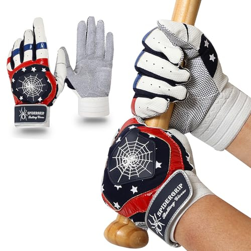 J&S Sporting SpiderGrip Batting Gloves, American Flag, XS