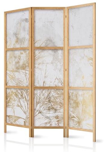 murando - Paravent Raumteiler Holz Pflanzen, 135x172 cm, 3-teilig, modern | Mobiler Sichtschutz, sofort einsatzbereit, Holzrahmen, ideal fürs Wohnzimmer oder Büro, geruchsneutral, lichtbeständig