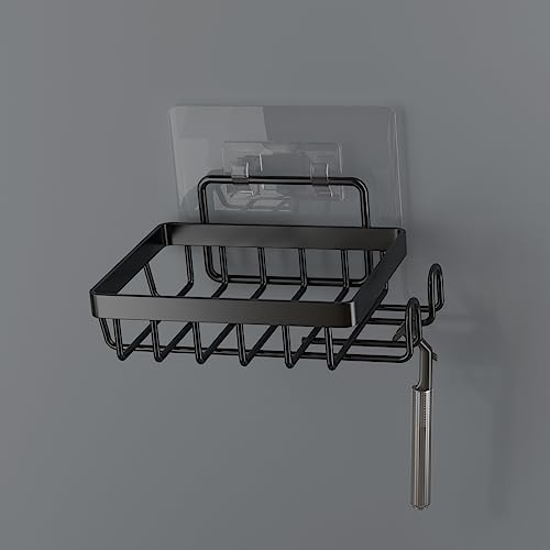 Self Draining Adhesive Soap Bar Holder for Shower Wall with 2 Hooks