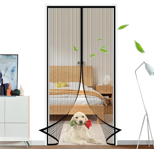Magnet Fliegengitter Tür,Automatisch Geschlossen Magnet Insektenschutz Fliegenvorhang Magnetvorhang,Ohne Bohren,für Balkontür Kellertür Terrassentür-Black A||85x200cm(33x78inch)